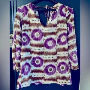 Trina Turk Cotton Purple and Brown Patterned Tunic Medium